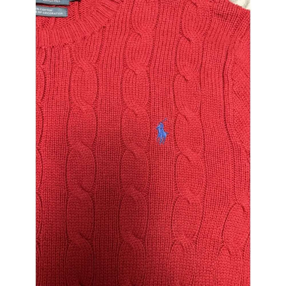VTG Polo Ralph Lauren Cable Knit Sweater Men Red Size XL Cotton Crewneck